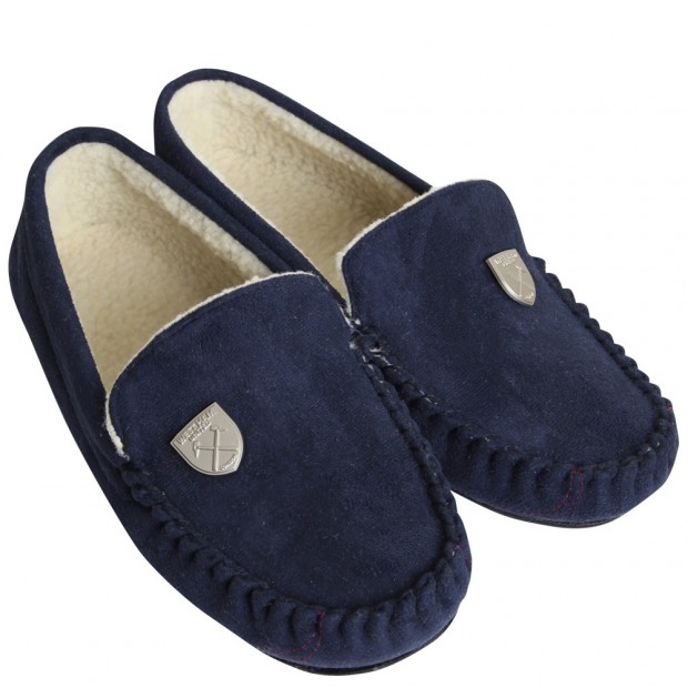 MENS NAVY MOCCASIN SLIPPERS