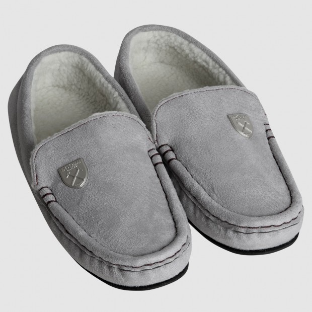 WEST HAM MENS GREY MOCCASIN SLIPPERS